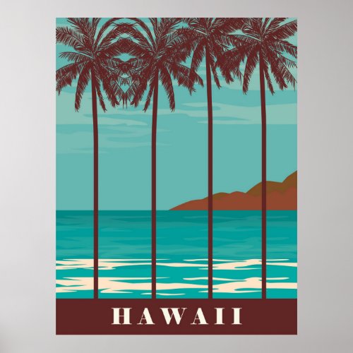Hawaii Beach Palm Trees travel Poster