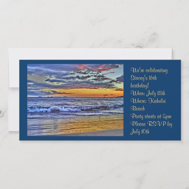Hawaii beach photo invitation (Front)