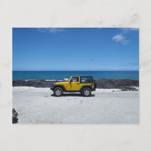 Hawaii beach scene jeep adventure postcard