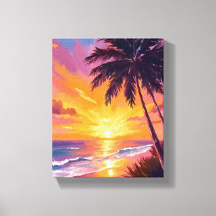 Hawaii Beach Sunset Painting Travel Canvas Print