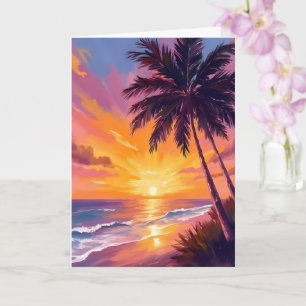 Hawaii Beach Sunset Painting Travel Card