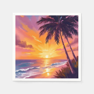 Hawaii Beach Sunset Painting Travel Napkins