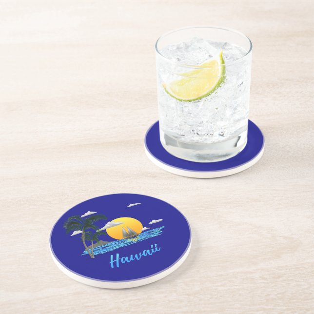 Hawaii Beach Sunset Sandstone Coaster (Side)