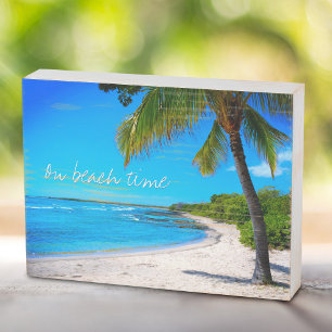 Hawaii Beach Tropical Palm Tree On Beach Time Chic Wooden Box Sign