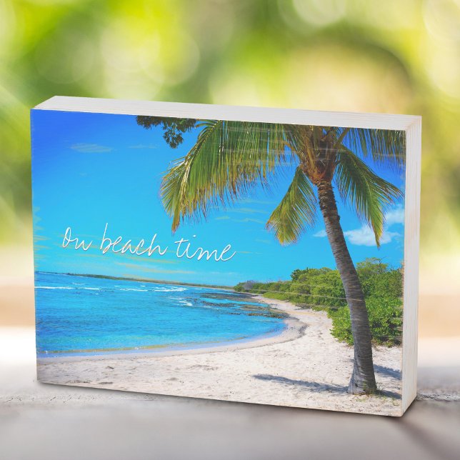 Hawaii Beach Tropical Palm Tree On Beach Time Chic Wooden Box Sign (Creator Uploaded)