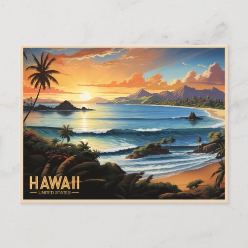 Hawaii Beach Tropical Paradise Vintage Painting Postcard