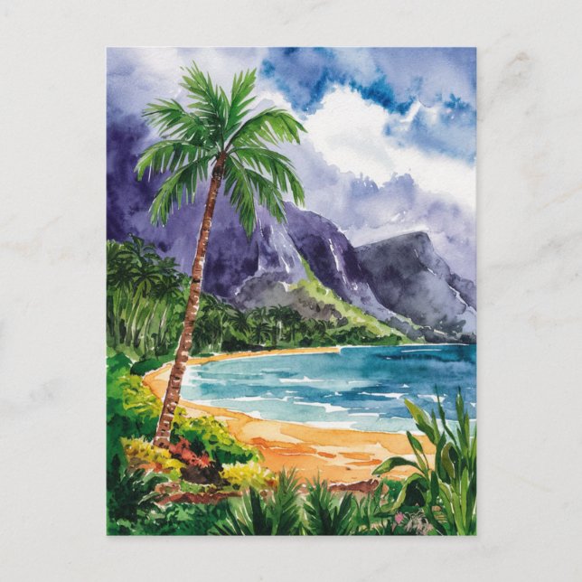 Hawaii Beach Watercolor Painting Travel Postcard (Front)