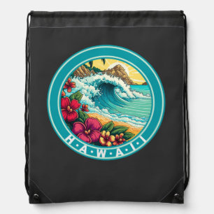 Hawaii Beach Waves Drawstring Bag