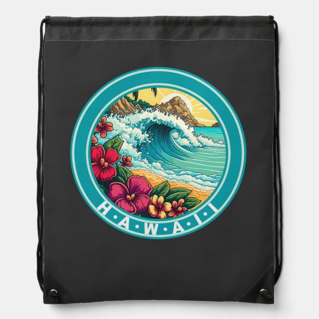 Hawaii Beach Waves Drawstring Bag (Front)