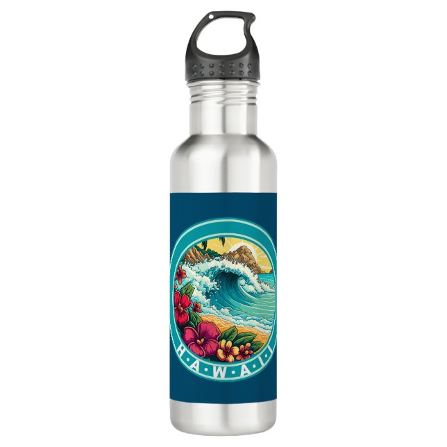Hawaii Beach Waves Stainless Steel Water Bottle (Front)