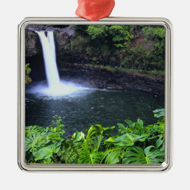 Hawaii, Big Island, Hilo, Rainbow Falls, Lush Metal Ornament (Front)