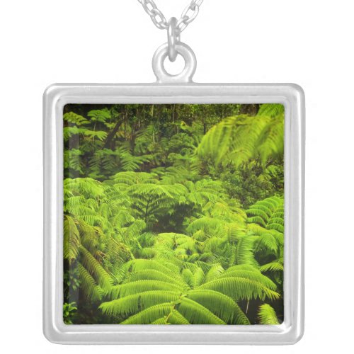 Hawaii Big Island Lush tropical greenery in Silver Plated Necklace