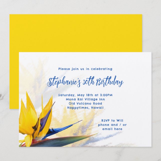 Hawaii Bird-of-Paradise Birthday Party Invitation (Front/Back)