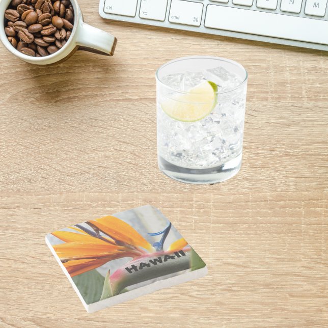Hawaii Bird of Paradise Plant Flower Stone Coaster (In Situ)
