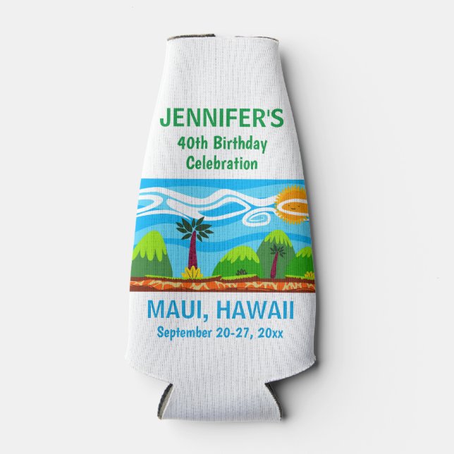 Hawaii Birthday Party Trip Favor Bottle Cooler (Front)