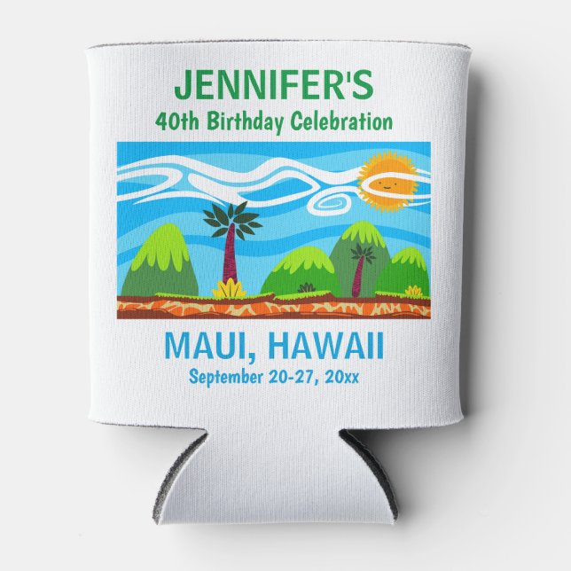 Hawaii Birthday Party Trip Favor Can Cooler (Front)
