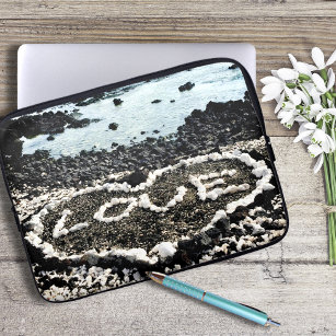Hawaii black sand beach and coral love heart photo laptop sleeve