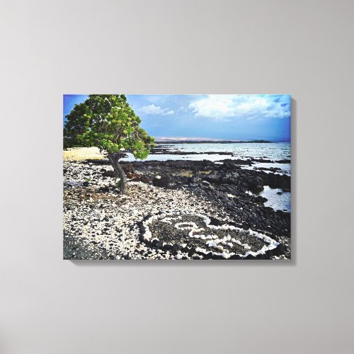 Hawaii Black Sand Beach  Coral Love Heart Photo Canvas Print