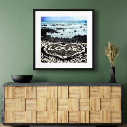 Hawaii Black Sand Beach Coral Love Heart Photo Poster
