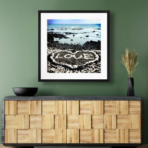 Hawaii Black Sand Beach Coral Love Heart Photo Poster
