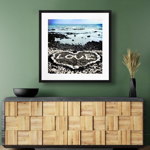 Hawaii Black Sand Beach Coral Love Heart Photo Poster