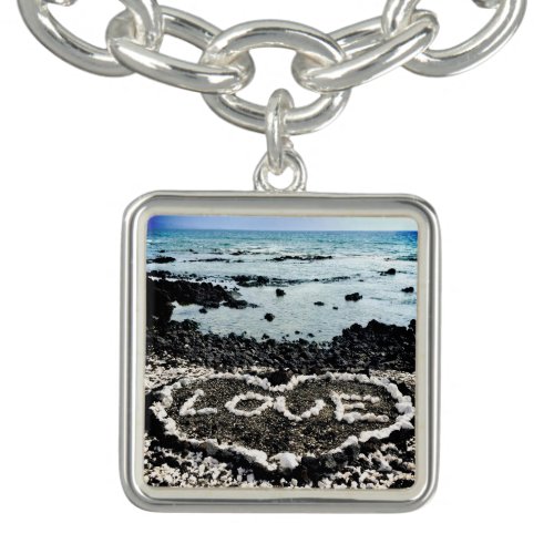 Hawaii black sand beach love coral heart photo bracelet