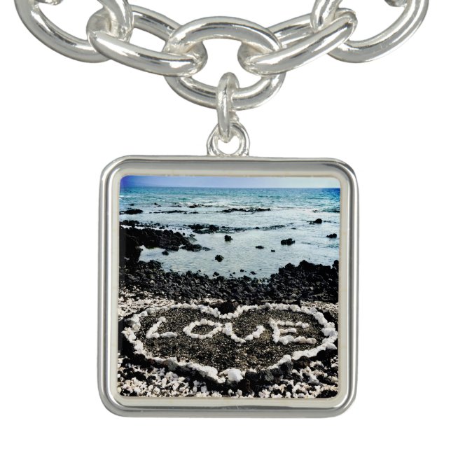 Hawaii black sand beach love coral heart photo bracelet (Design)