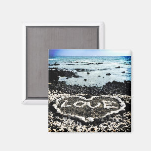 Hawaii black sand beach love coral heart photo magnet