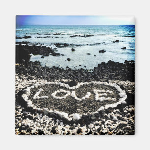 Hawaii black sand beach love coral heart photo magnet