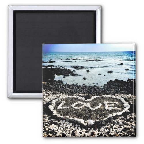 Hawaii black sand beach love coral heart photo magnet