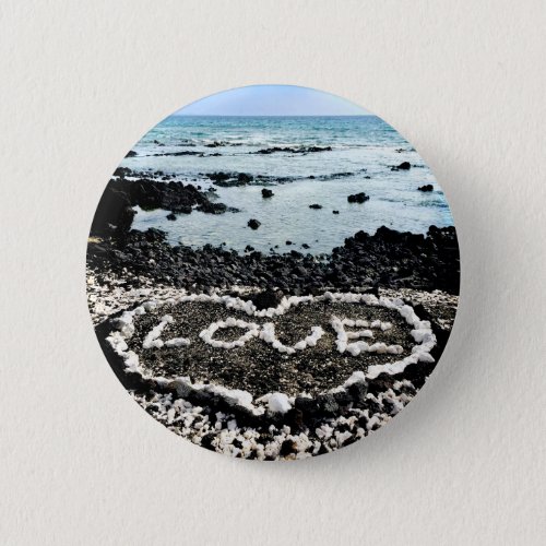Hawaii black sand beach love coral heart photo pinback button