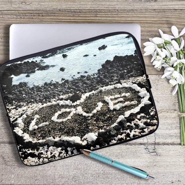 Hawaii black sand beach love hearts photography laptop sleeve (Creator Uploaded)