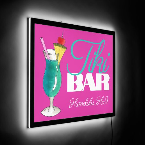 Hawaii Blue Hawaiian Tiki Bar Cocktail Mixed Drink LED Sign