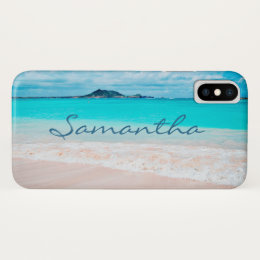 Hawaii blue ocean & sandy beach photo custom name iPhone x case