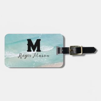Hawaii blue ocean & sandy beach photo custom name luggage tag