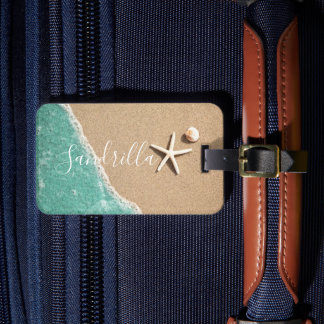 Hawaii blue ocean & sandy beach photo custom name luggage tag