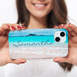 Hawaii blue ocean sandy beach photo monogram name iPhone 15 case<br><div class="desc">Remind yourself of the fresh salt smell of the ocean air whenever you use this stunning, vibrantly-colored photo, personalized name cell phone case. Exhale and explore the solitude of an empty Hawaiian beach. Makes a great gift for someone special! Just type in the name of your choice and you can...</div>