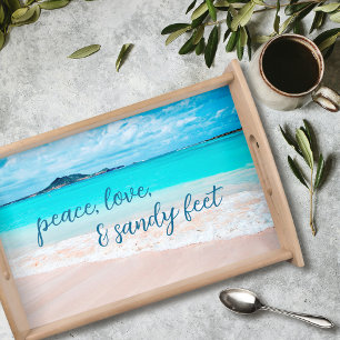Hawaii Blue Ocean Tropical Beach Photo, Sandy Feet Serving Tray