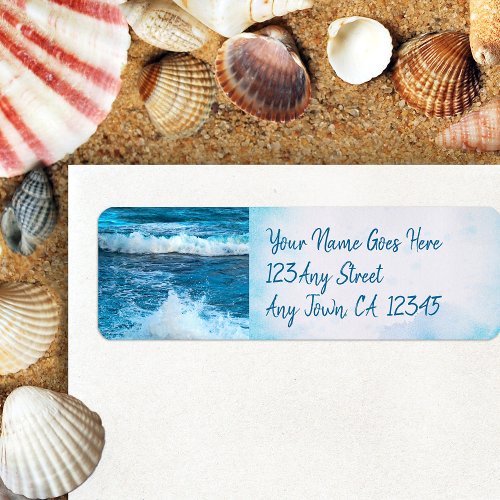 Hawaii blue ocean waves tropical photo address label