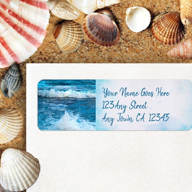 Hawaii blue ocean waves tropical photo address label (Creator Uploaded)