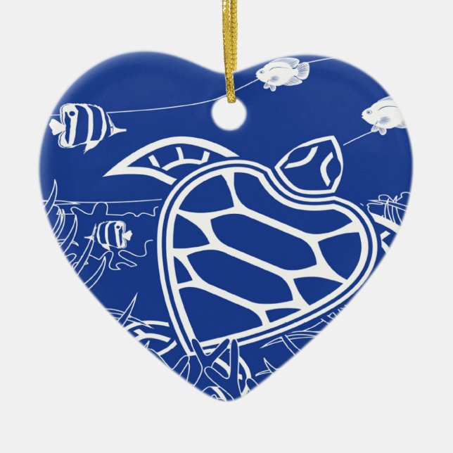 Hawaii Blue Turtle Ceramic Ornament (Front)