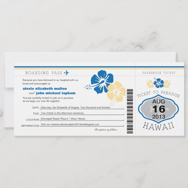 Hawaii Boarding Pass Wedding Invitation (Front)