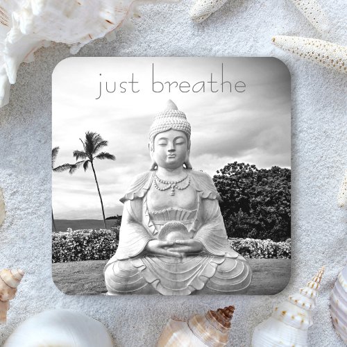Hawaii Buddha Black and White Photo Just Breathe  Beverage Coaster