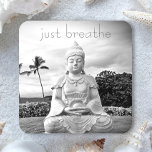 Hawaii Buddha Black and White Photo Just Breathe  Beverage Coaster<br><div class="desc">“Just breathe.” Every time I visit the Big Island, I need to go to this Buddha. Something about the splendor of the ocean, the peaceful face, and the solitude of its placement makes me feel calm, serene, and happy. Take a moment to unwind whenever you relax with your favorite beverage...</div>