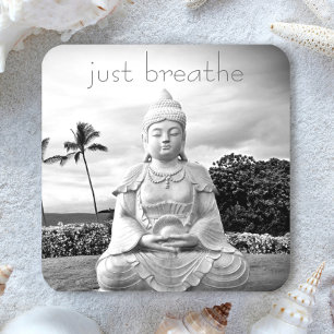 Hawaii Buddha Black and White Photo Just Breathe Beverage Coaster