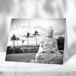 Hawaii Buddha Black White Photo Modern Typography Letterpress Thank You Card