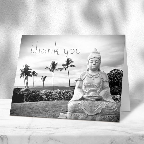 Hawaii Buddha Black White Photo Modern Typography Thank You Card