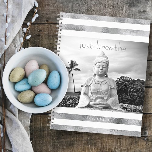 Hawaii Buddha Sliver White Stripes Just Breathe Notebook