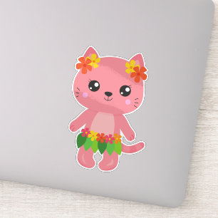 Hawaii Cat, Cute Cat, Pink Cat, Flowers, Luau Sticker