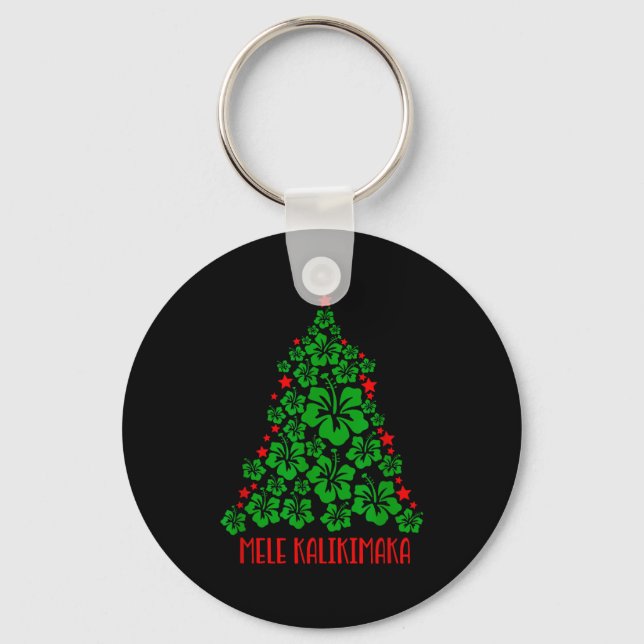 Hawaii Christmas Mele Kalikimaka Floral Christmas  Keychain (Front)
